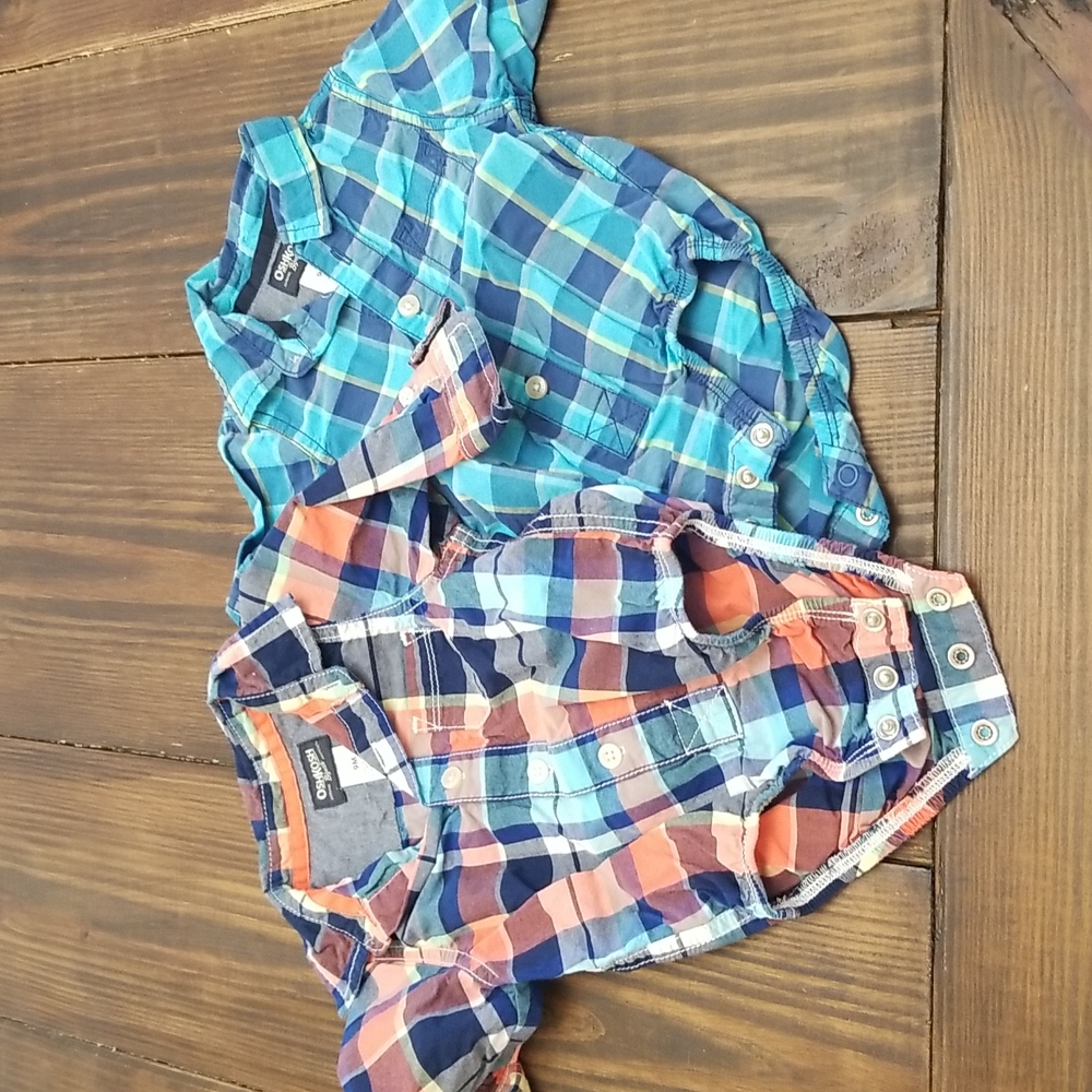 Oshkosh Buttondown Collared Plaid Bodysuits 9m